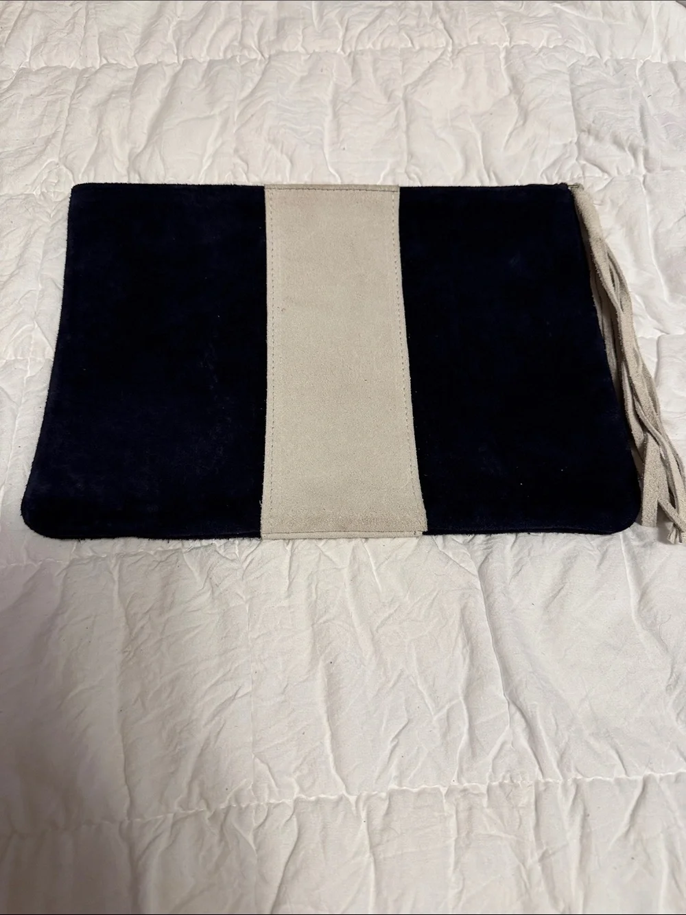 Navy and Cream Suede Wristlet Clutch